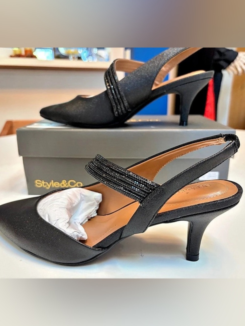 #1017 Style &Co. GiselleLP. Slingback Heels in Black US 8.5 M NWT